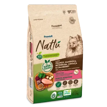 Racao Premier Nattu Caes Adultos Pequeno Porte Mandioca 10.1kg lateral